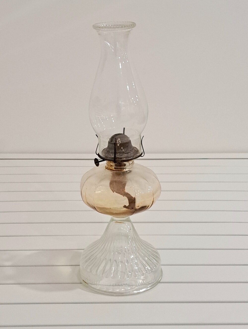 Vintage Clear Glass Eagle Lamp Lantern Kerosene Oil w/Chimney Stand 17 3/4" Tall